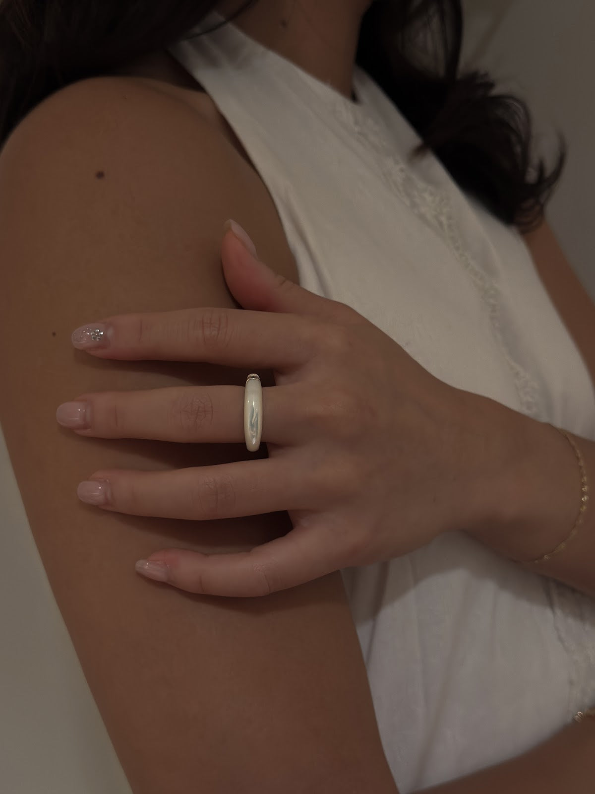 SLIM INLAY STACK RING [IVORY]