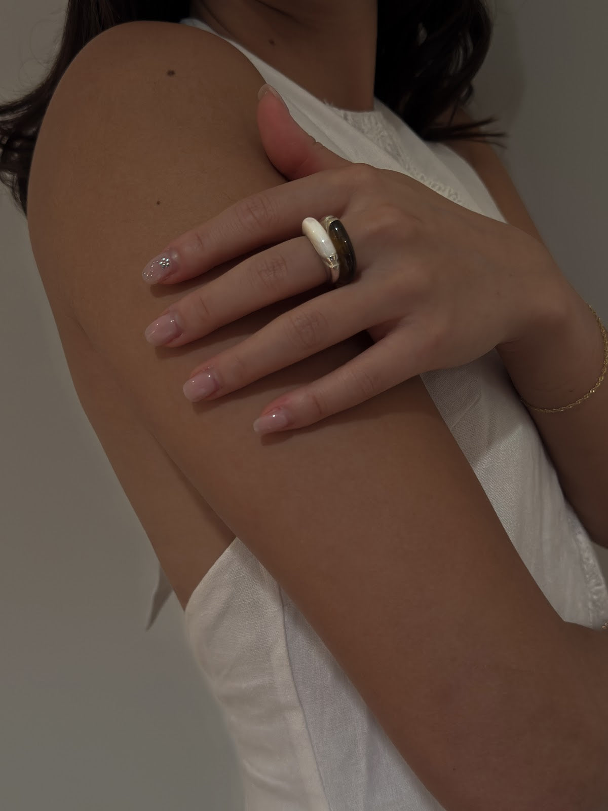 SLIM INLAY STACK RING [IVORY]