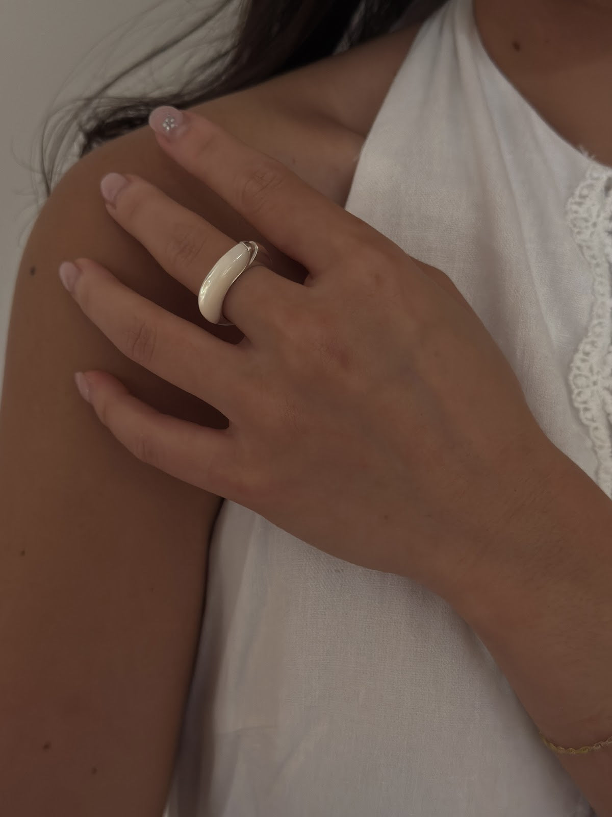 SLIM INLAY STACK RING [IVORY]