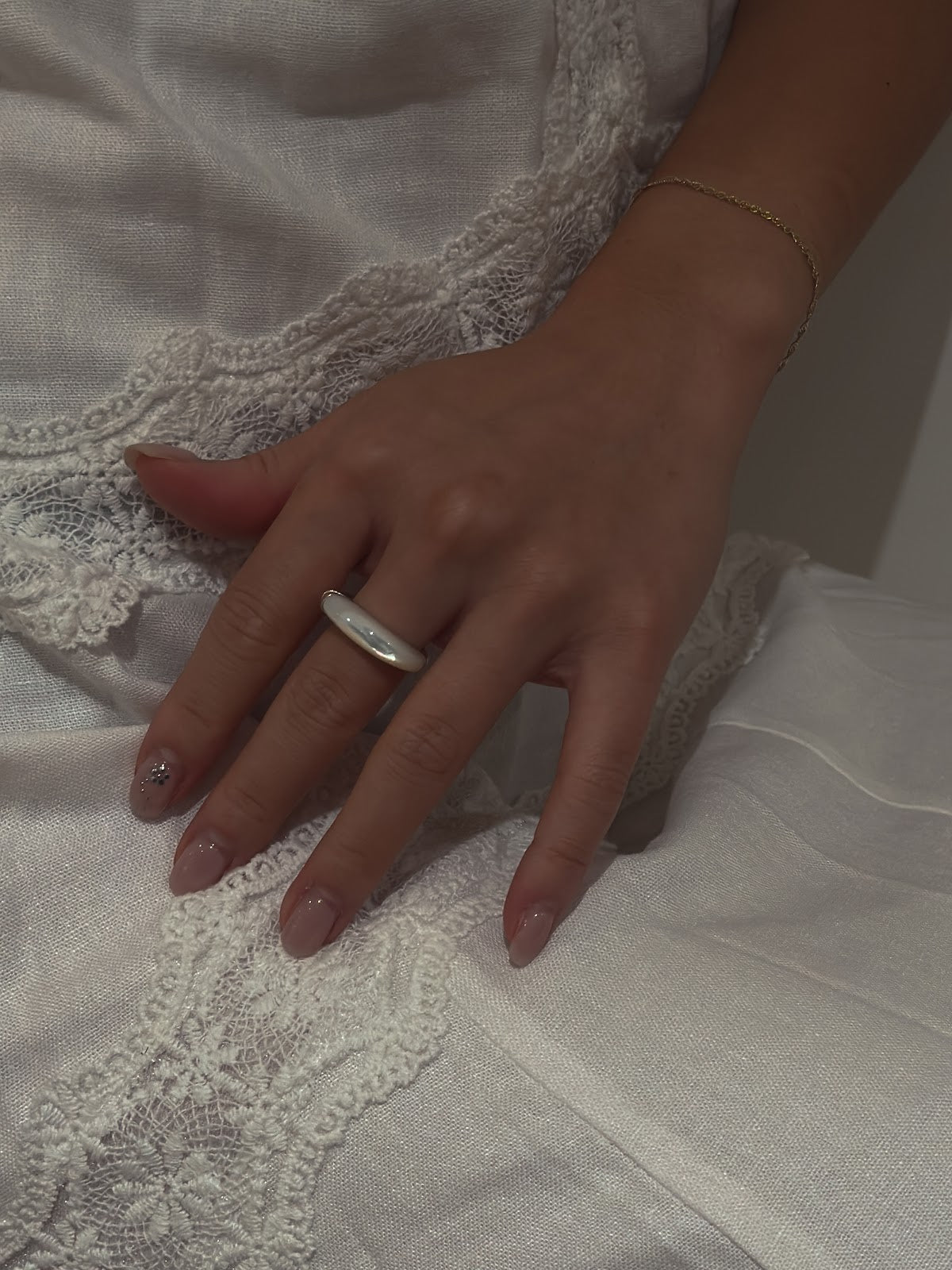 SLIM INLAY STACK RING [IVORY]