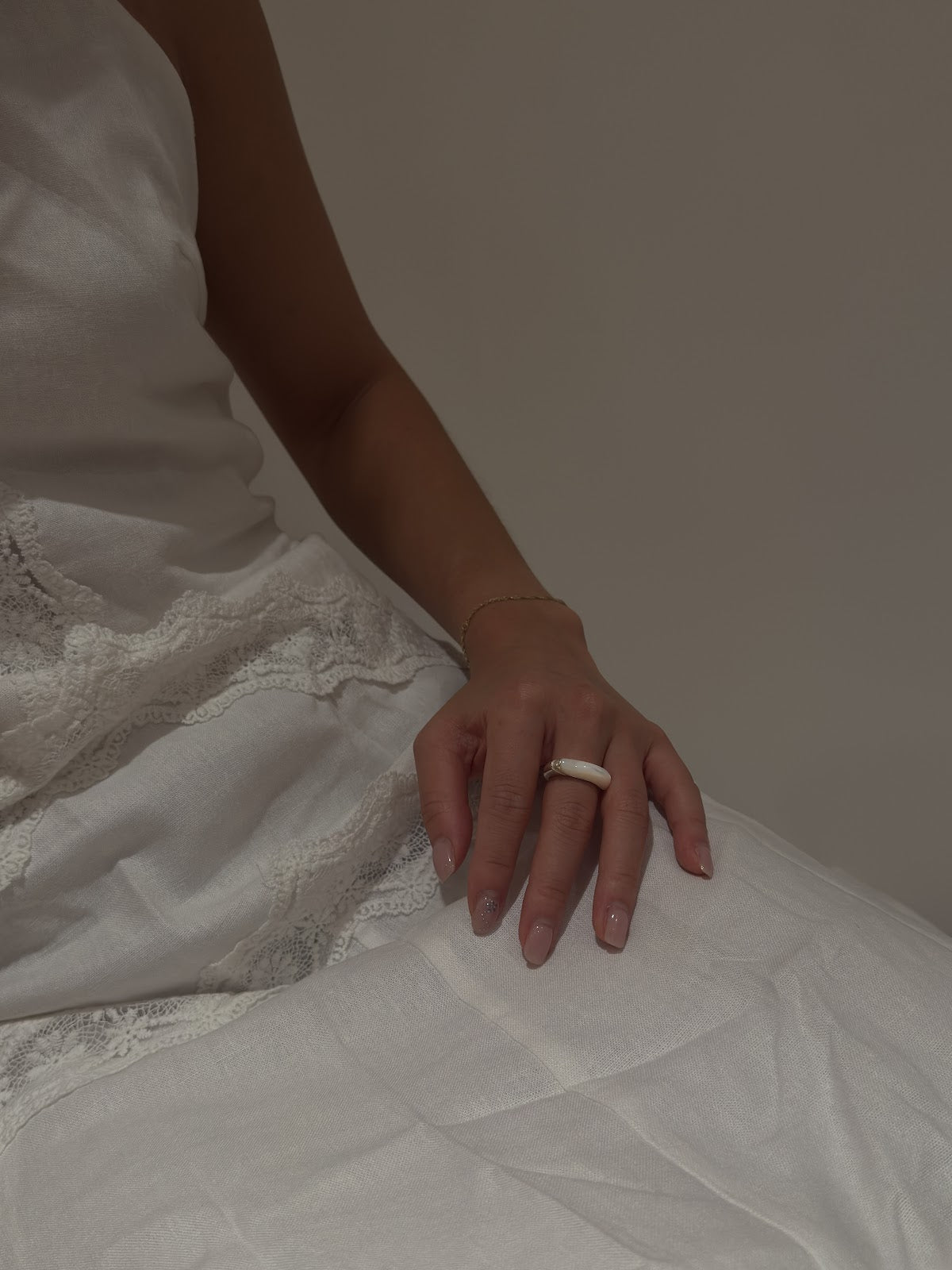 SLIM INLAY STACK RING [IVORY]