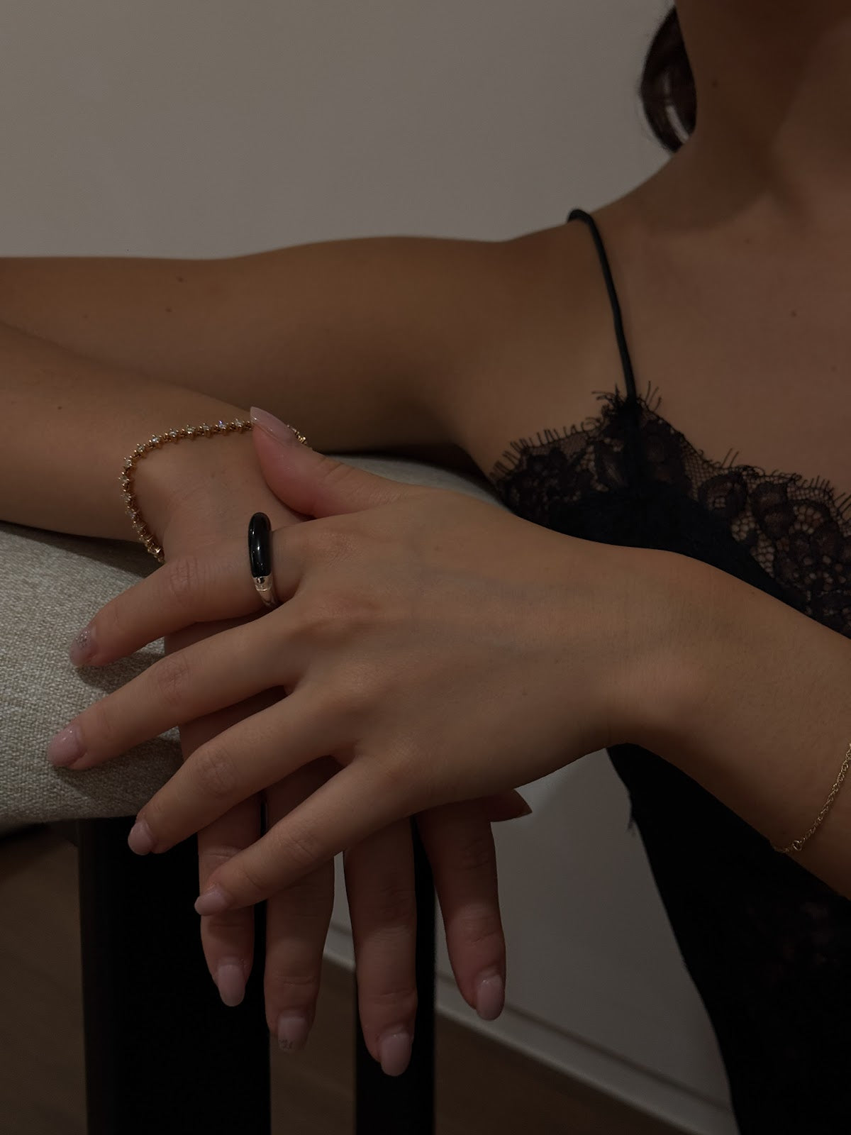 SLIM INLAY STACK RING [BLACK]