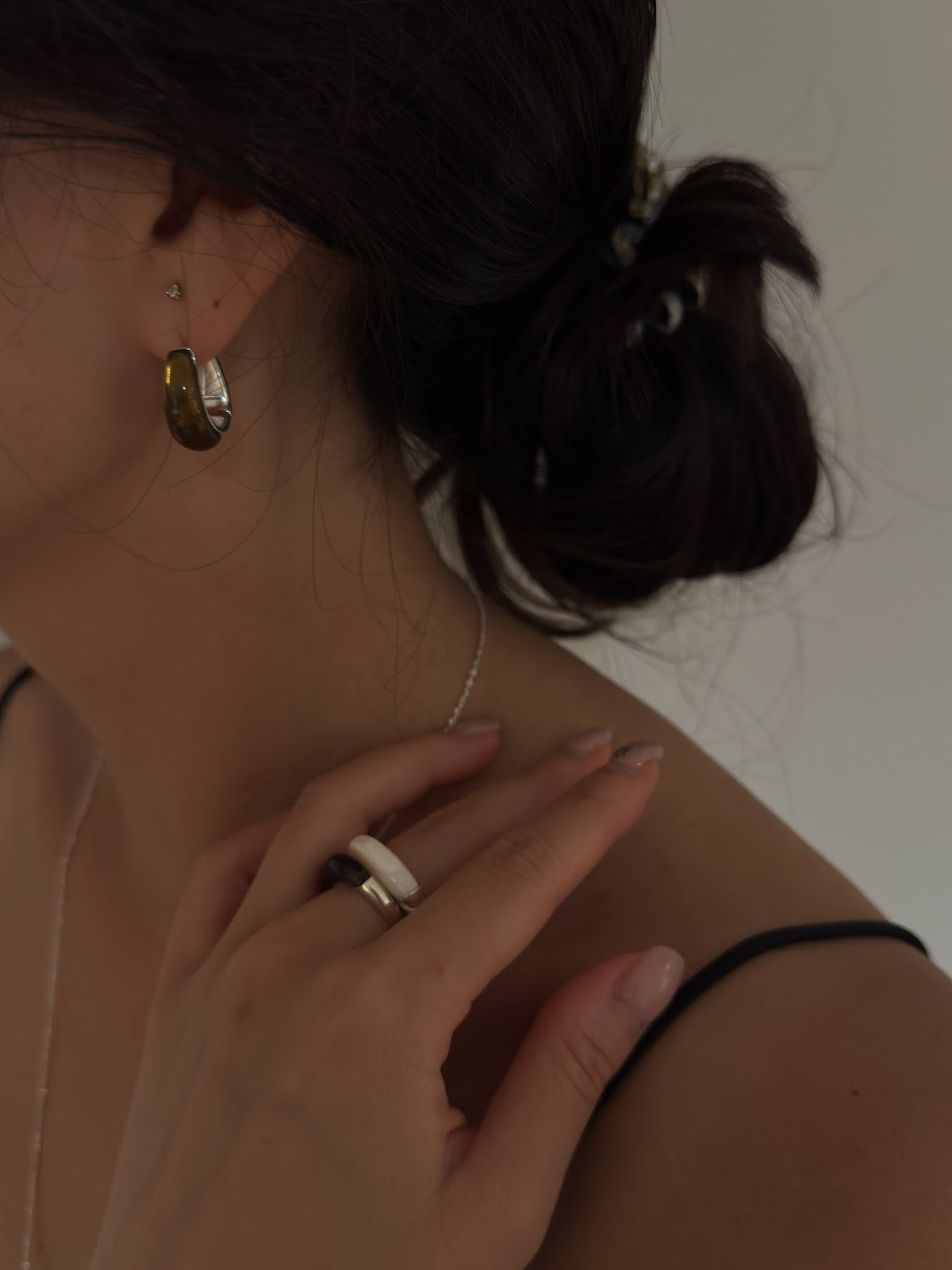 SLIM INLAY STACK RING [BROWN]